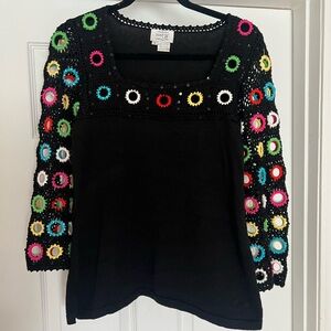 Black Crochet Top with Colorful Accents
